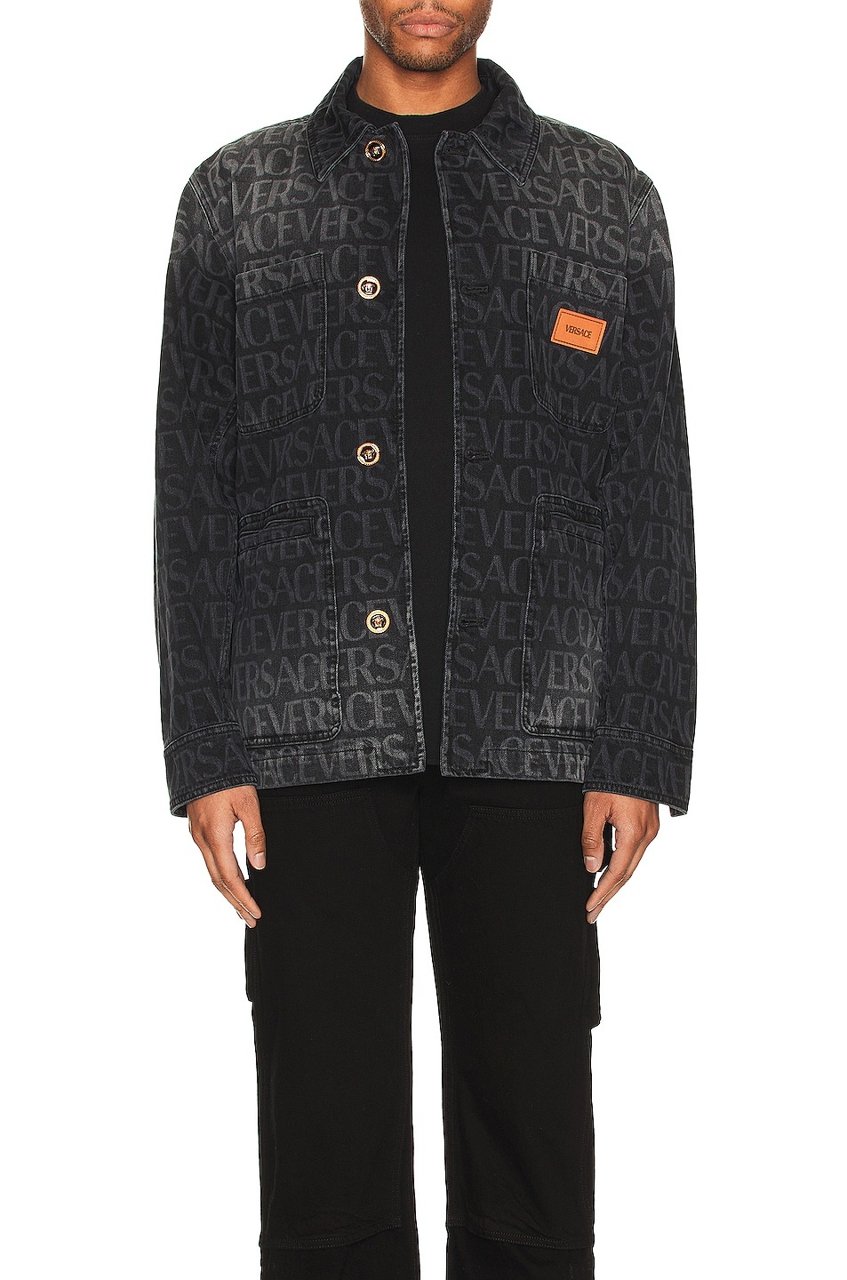 Versace Barocco-jacquard Denim Jacket - Grey