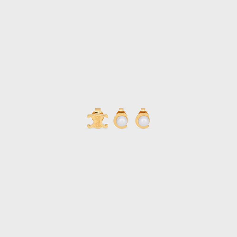 Les Perles Celine Set of 3 Studs in Resin Pearls and Brass with Gold Finish 1