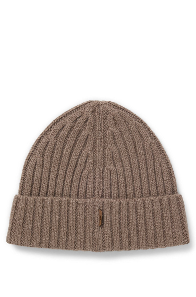 BOSS CASHMERE BEANIE HAT WITH RIBBING outlook
