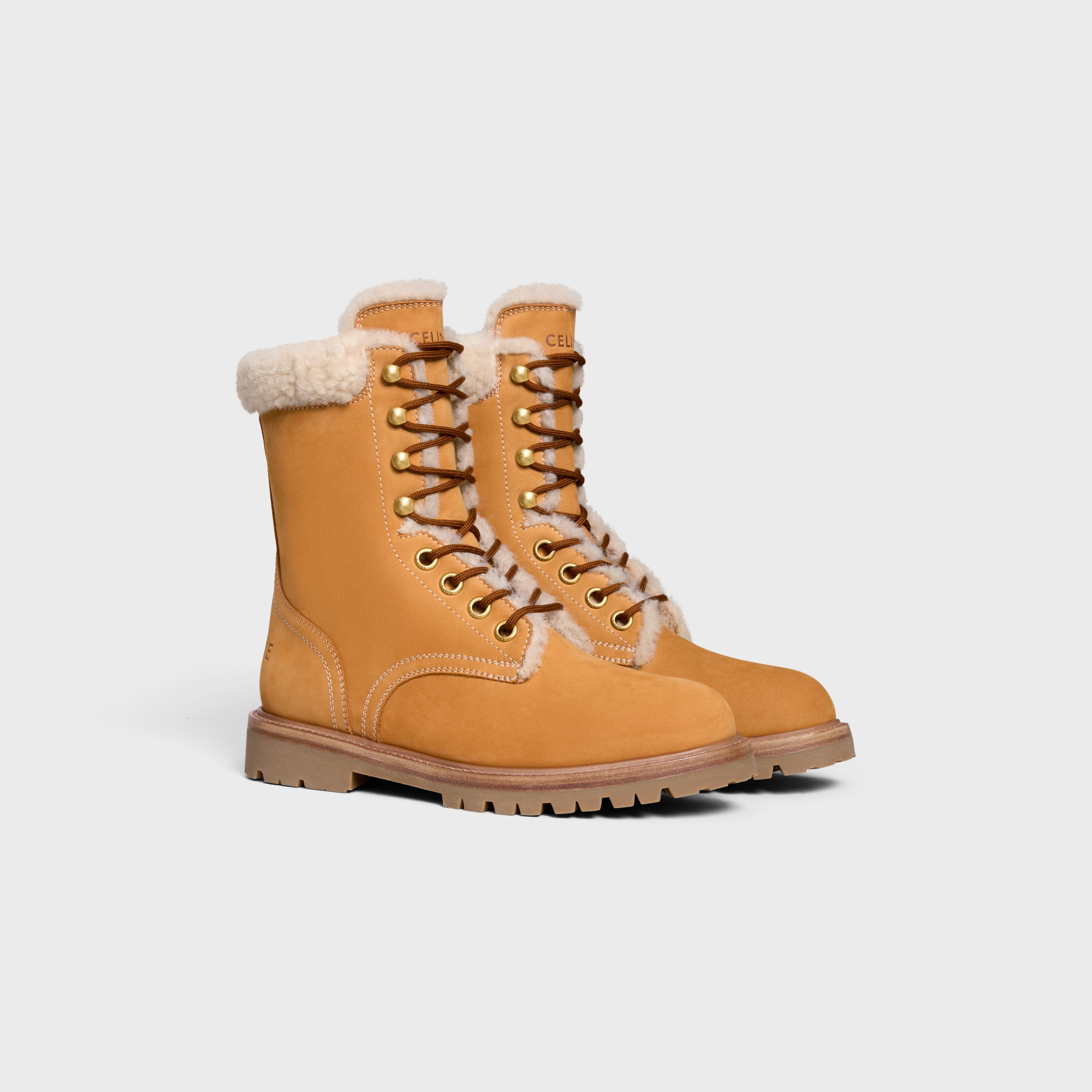 CELINE KURT LACE-UP MID BOOT in NUBUCK CALFSKIN AND SHEARLING - 2