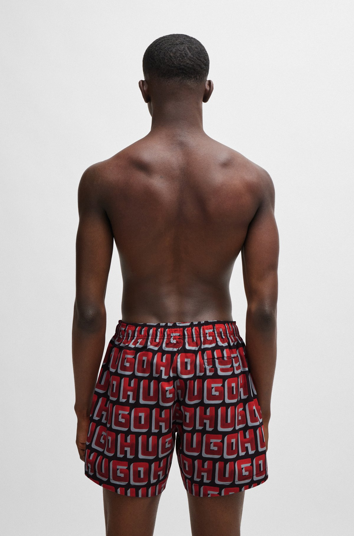 QUICK-DRY SWIM SHORTS WITH ALL-OVER LOGO PRINT - 4