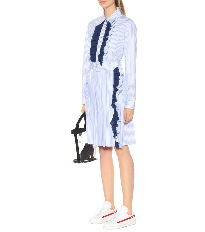 Prada Ruffle-trimmed striped cotton dress outlook