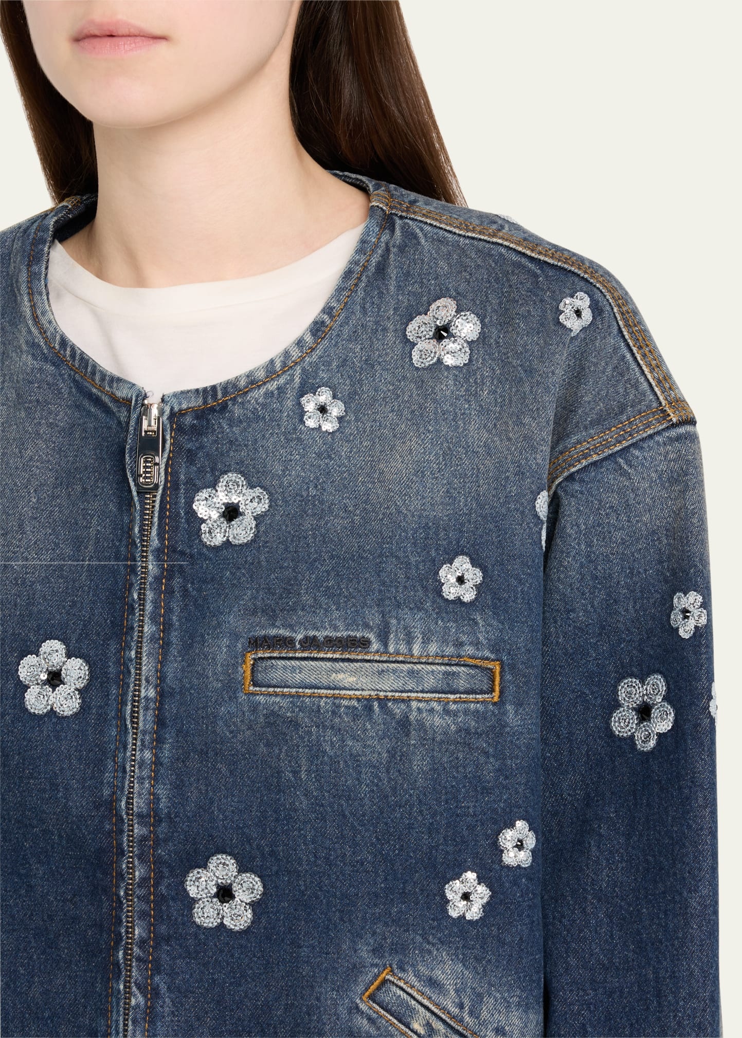 Daisy Sequined Denim Crop Jacket - 5