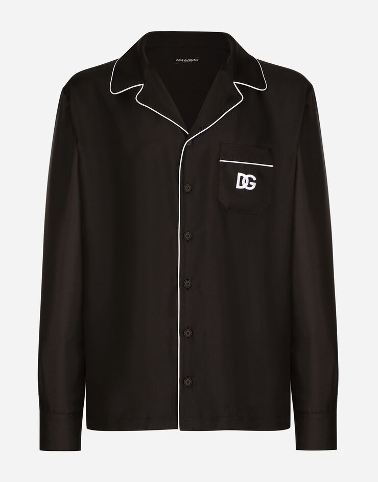 Silk shirt with DG logo-embroidered patch - 3