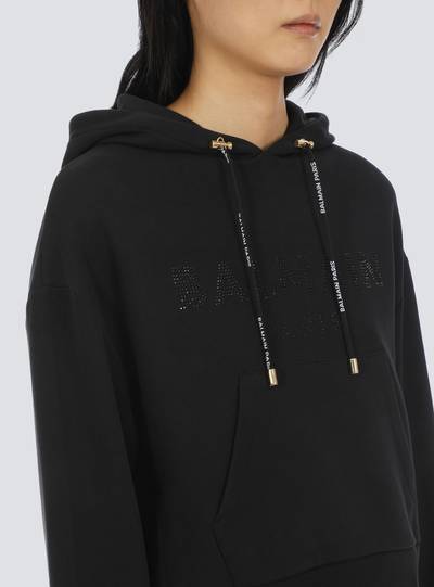 Balmain Cropped eco-designed cotton sweatshirt with rhinestone Balmain logo outlook