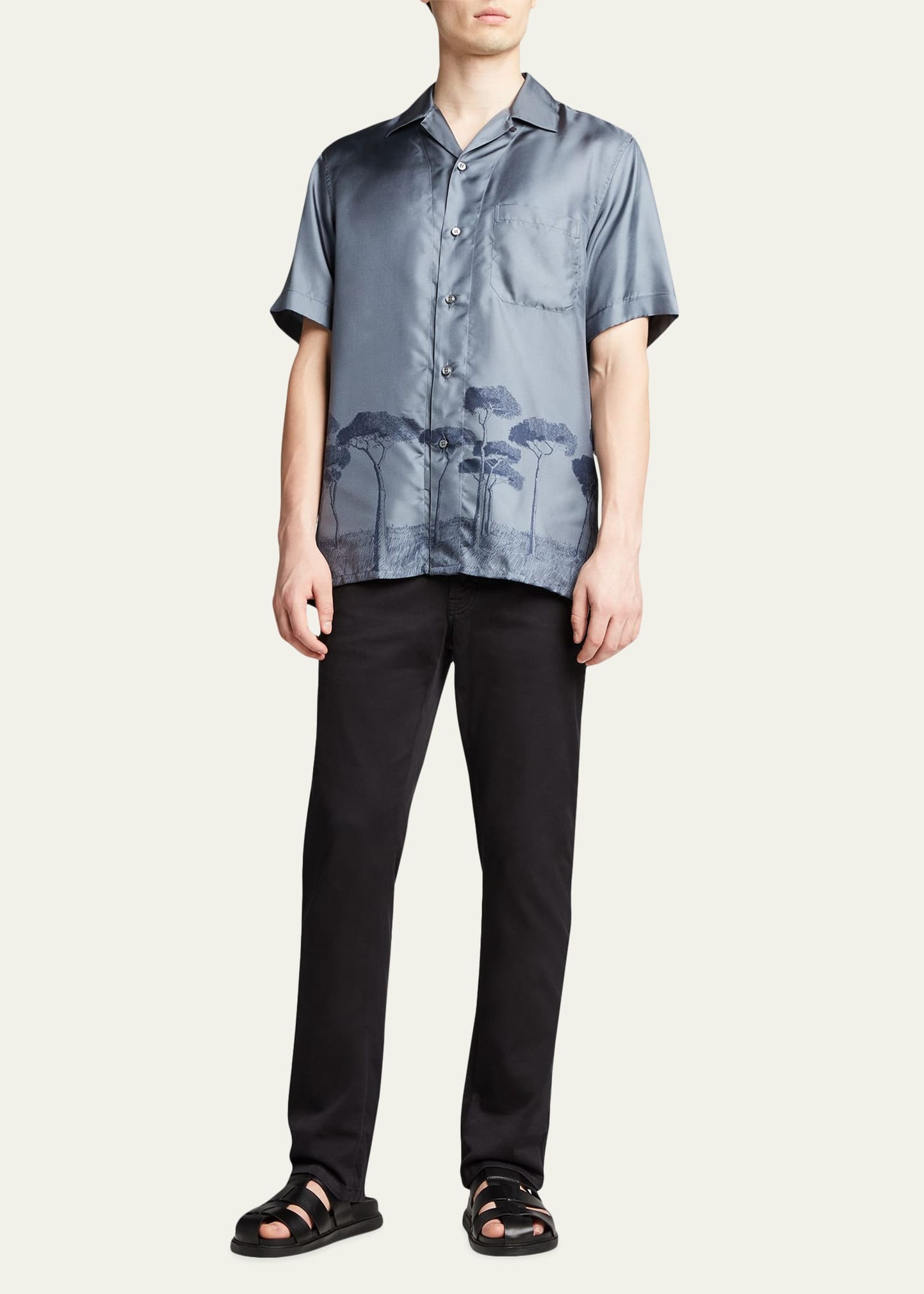 Men's Roman Tree-Print Silk Camp Shirt - 2