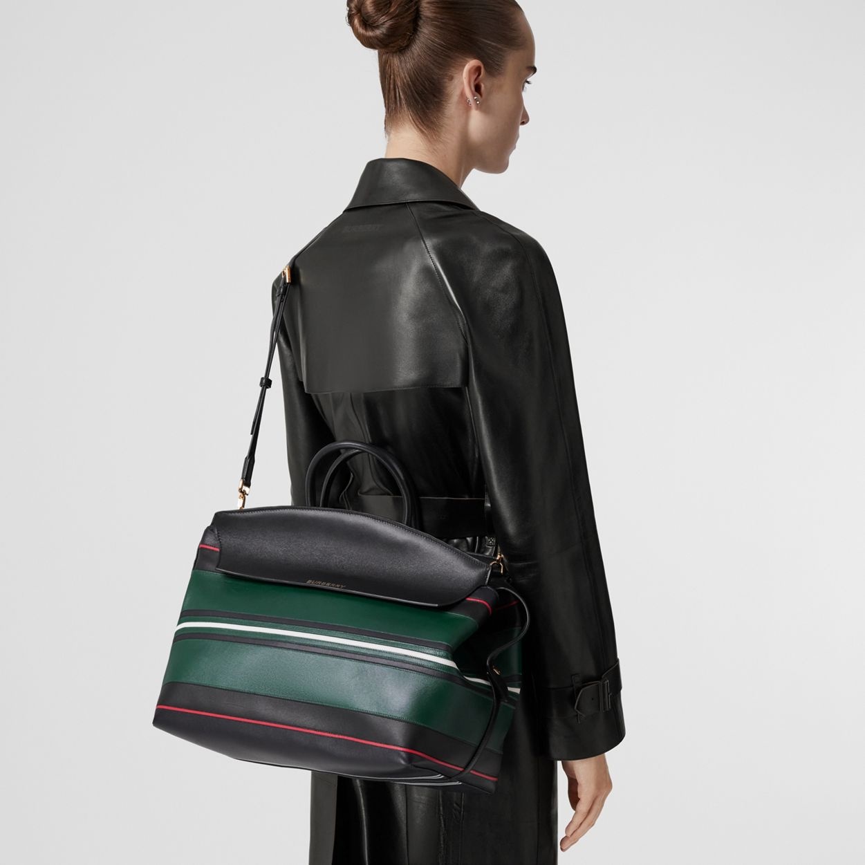 Stripe Detail Leather Large Catherine Bag - 8