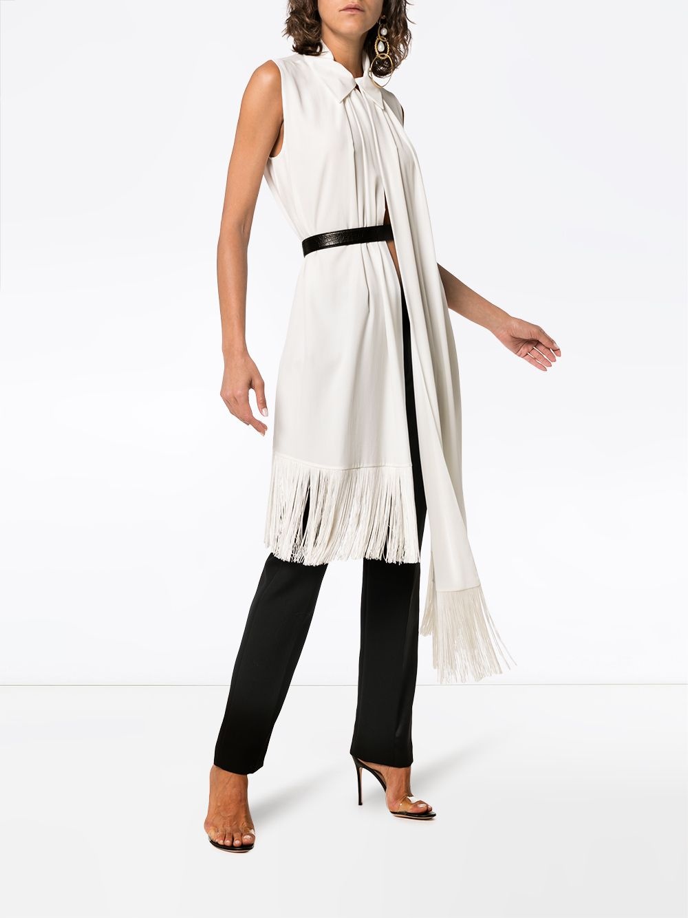 Fringe-trimmed Silk-crepe Top - 2