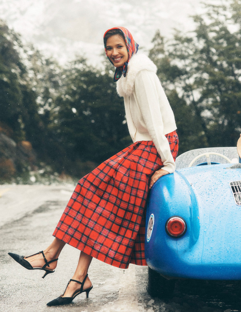 Verity Tartan Midi Skirt-Red, Navy & Purple Brand Check 7