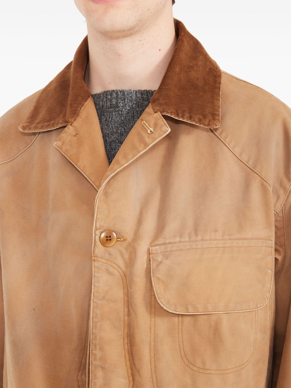 corduroy-collar waxed cotton jacket - 7