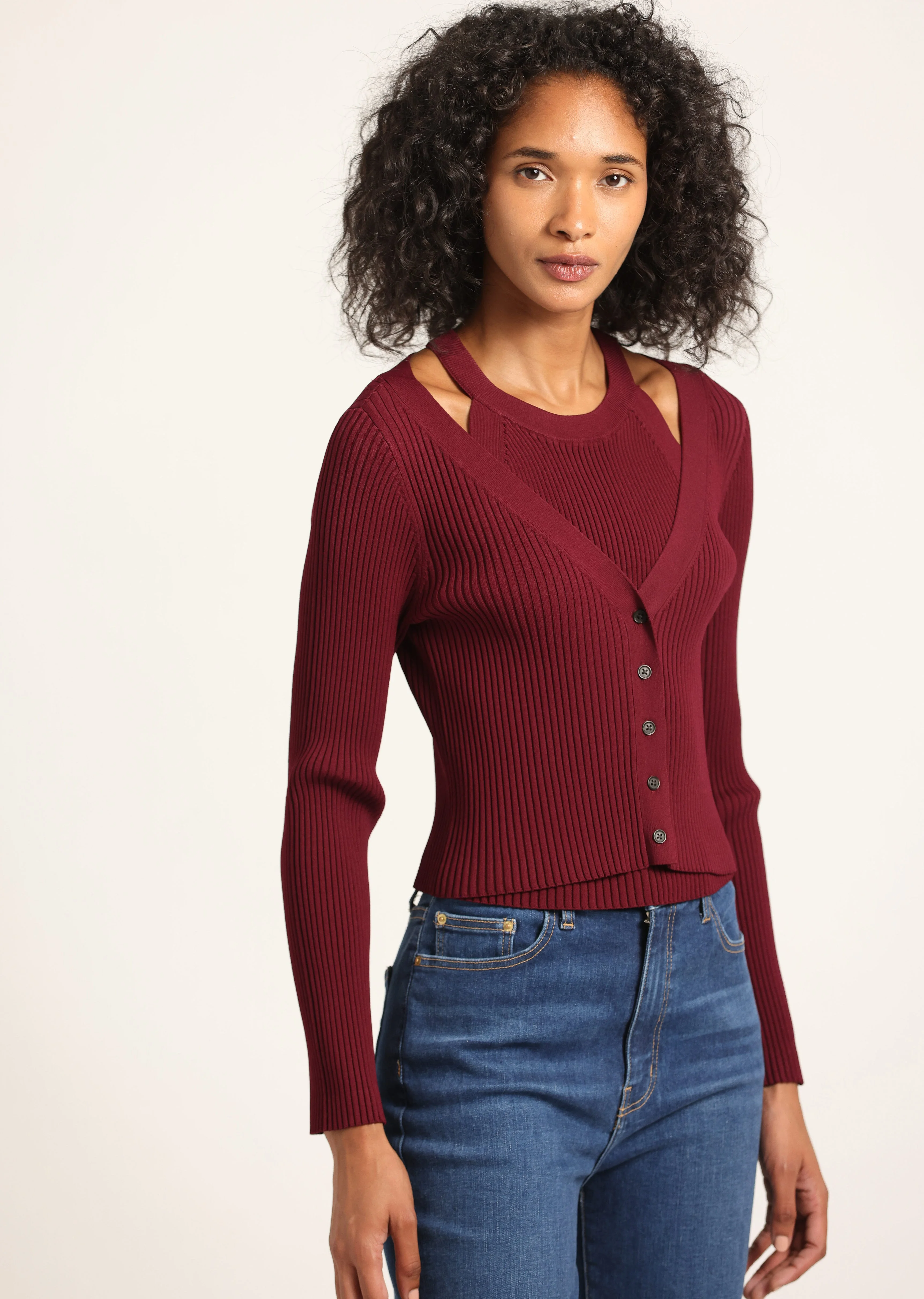 LONNIE KNIT LAYERED CARDIGAN - 1