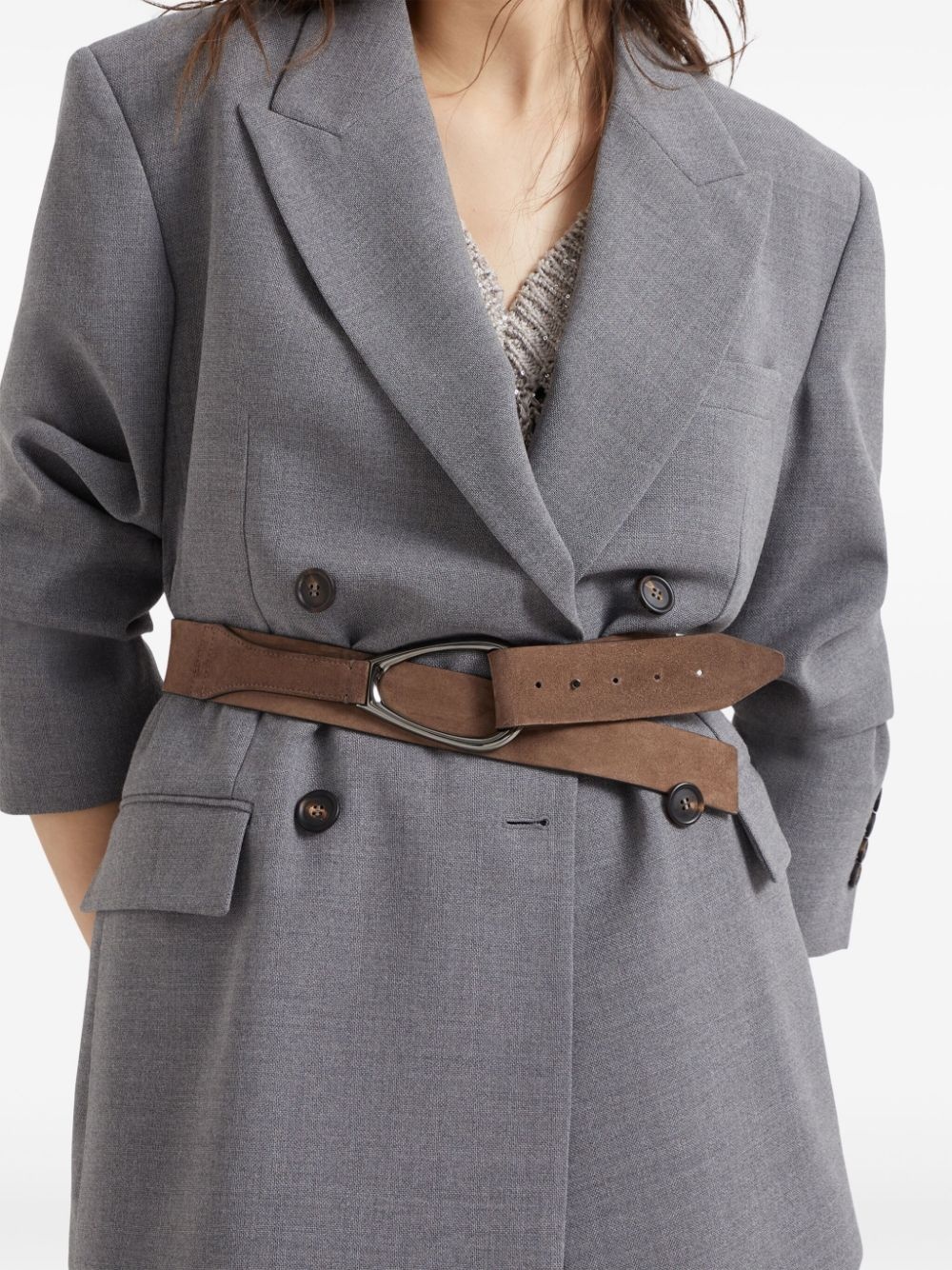 logo-buckle suede belt - 4