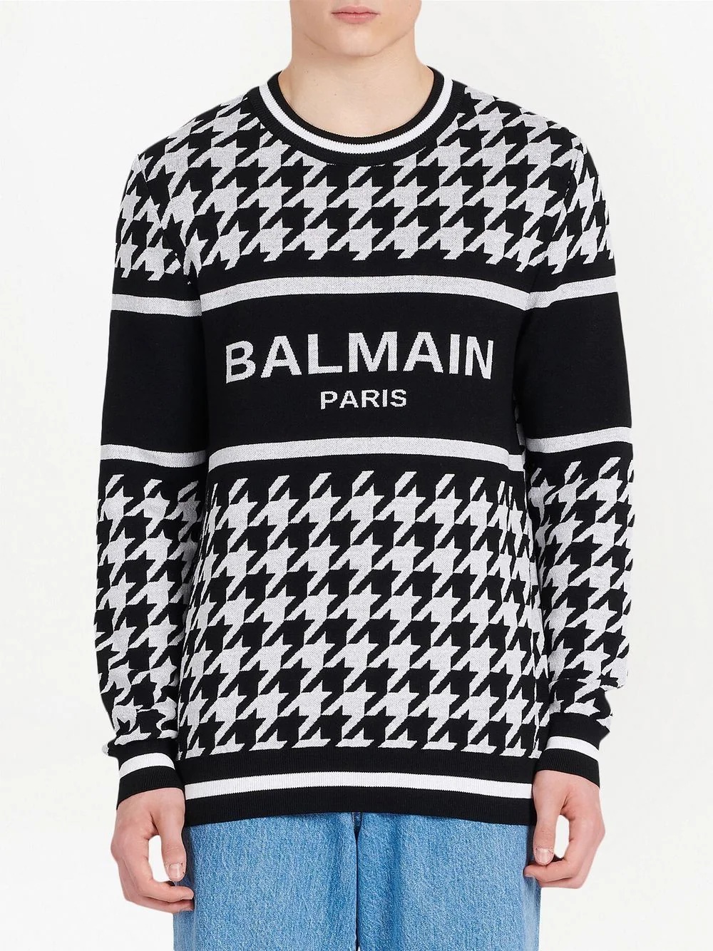 logo-print houndstooth jumper - 3