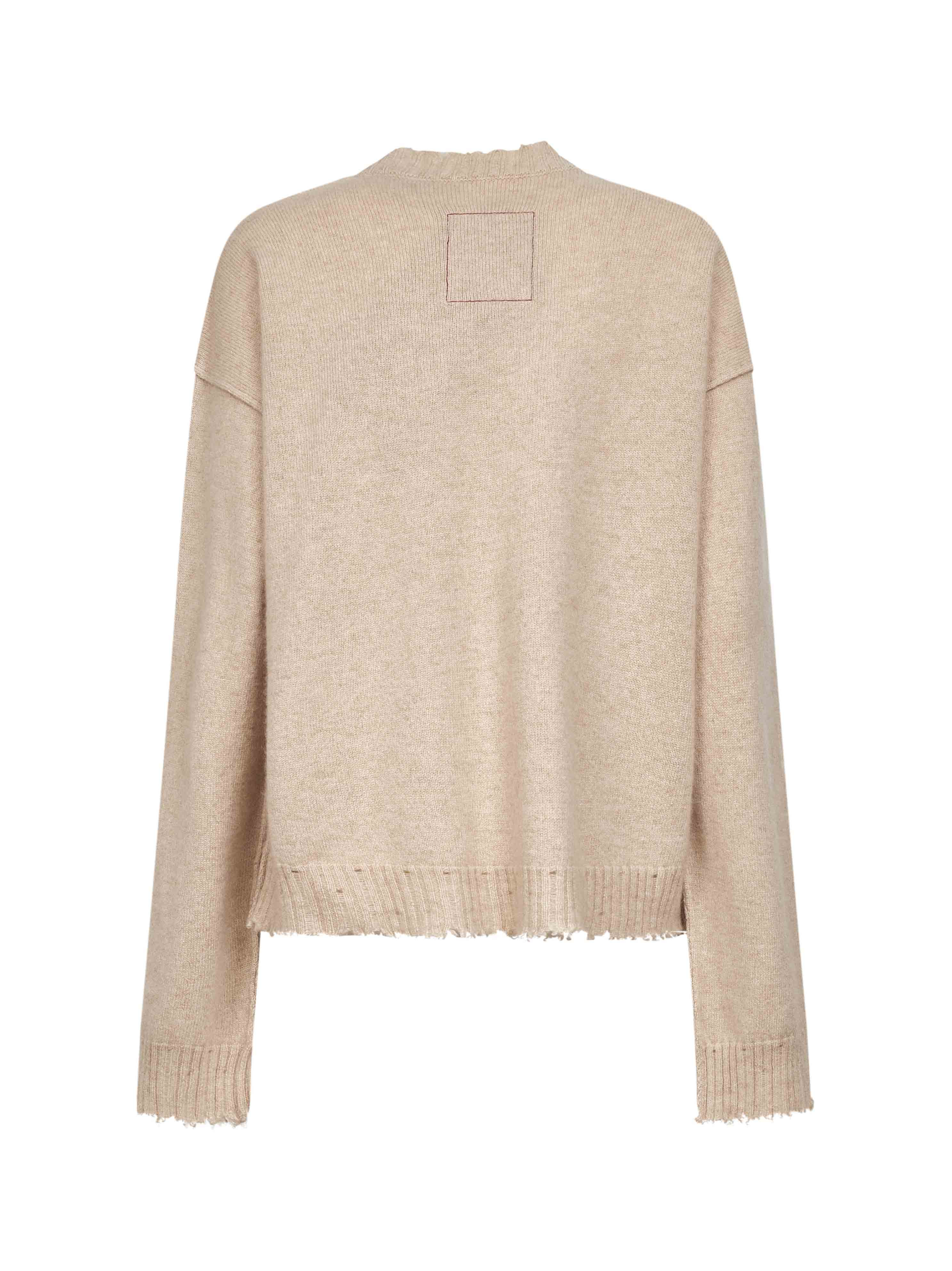 Beige cashmere sweater with distressed details - 2