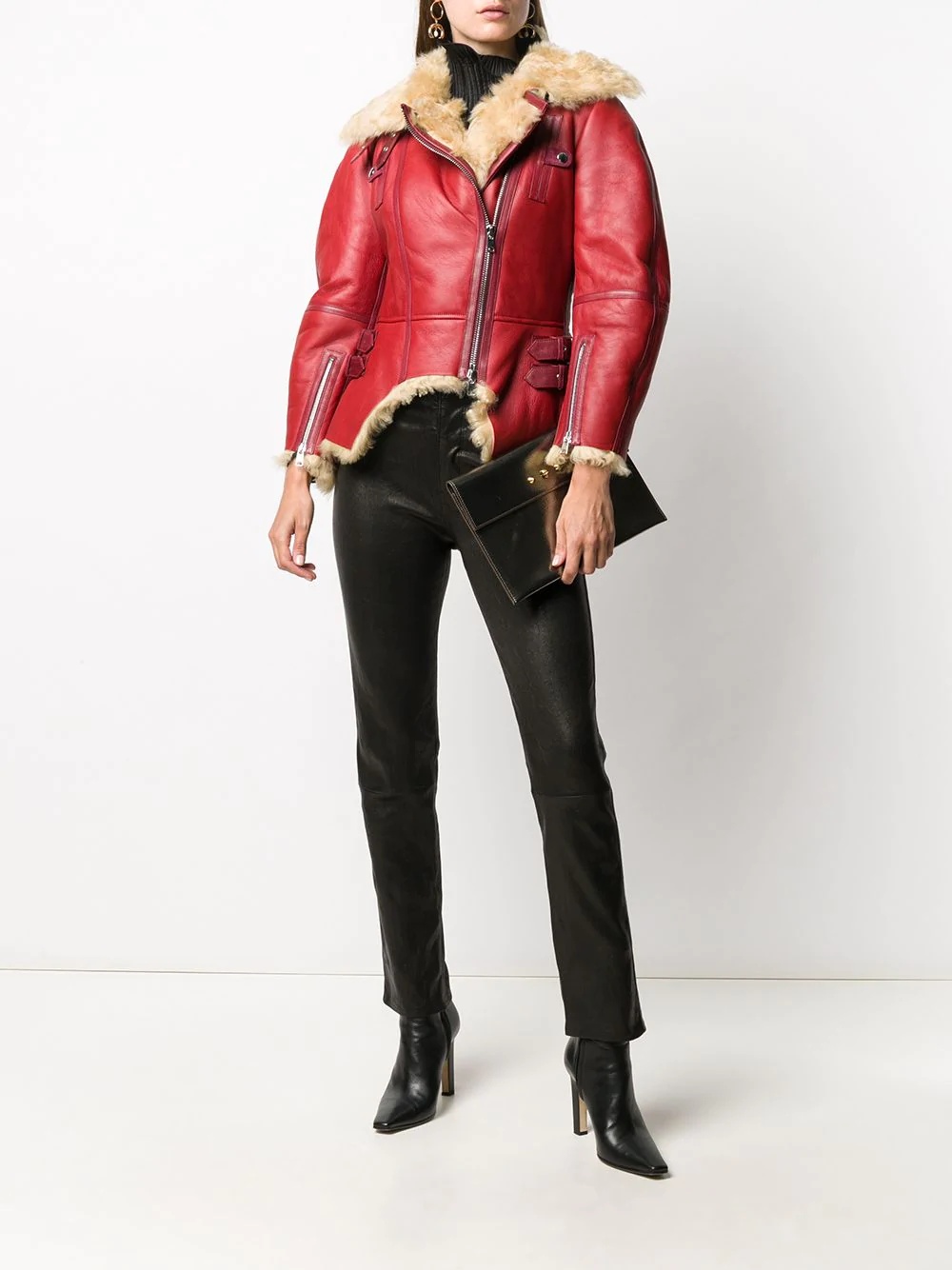 shearling lined asymmetric leather jacket - 2