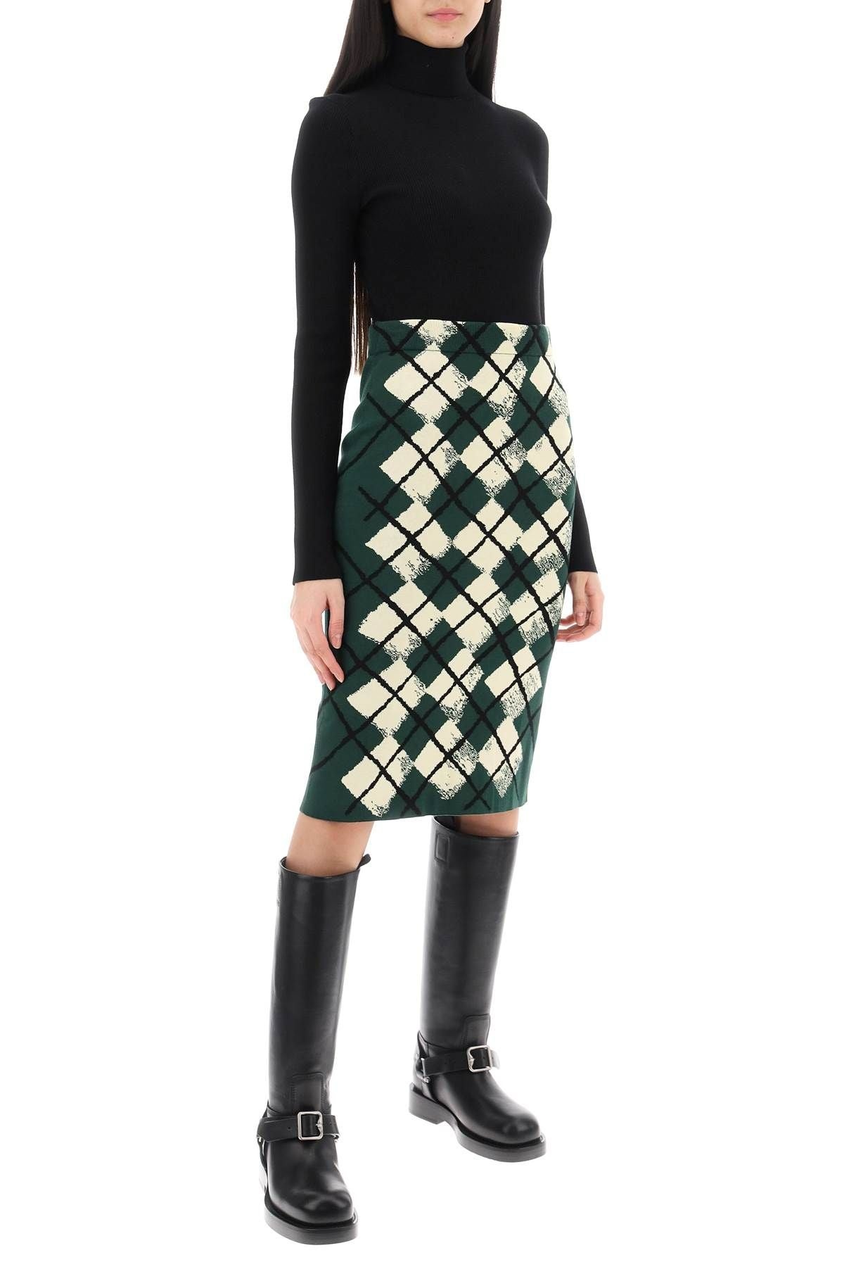 "KNITTED DIAMOND PATTERN MIDI SKIRT - 2