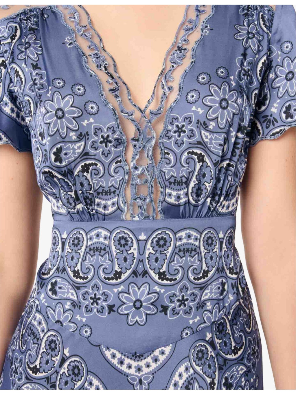 Paisley-Print Mesh-Trim Woven Maxi Dress - 5