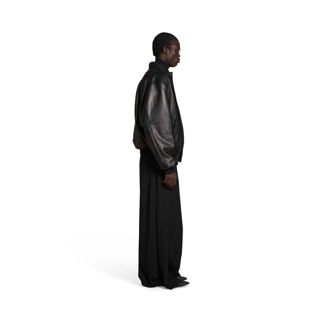 Sporty B Shearling Jacket in Black - 3