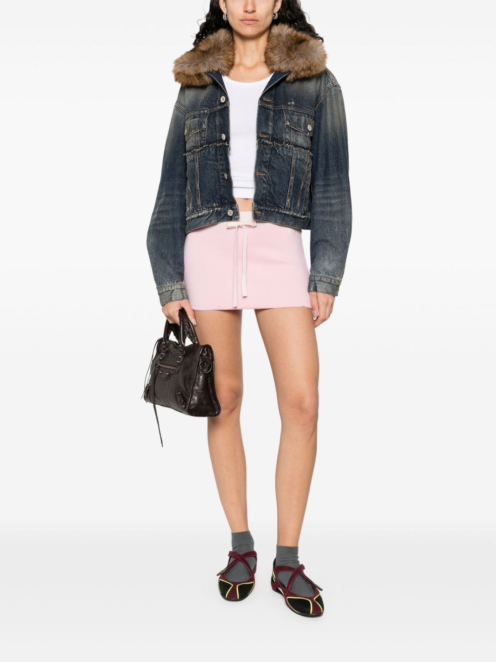 faux-fur collar denim jacket - 2