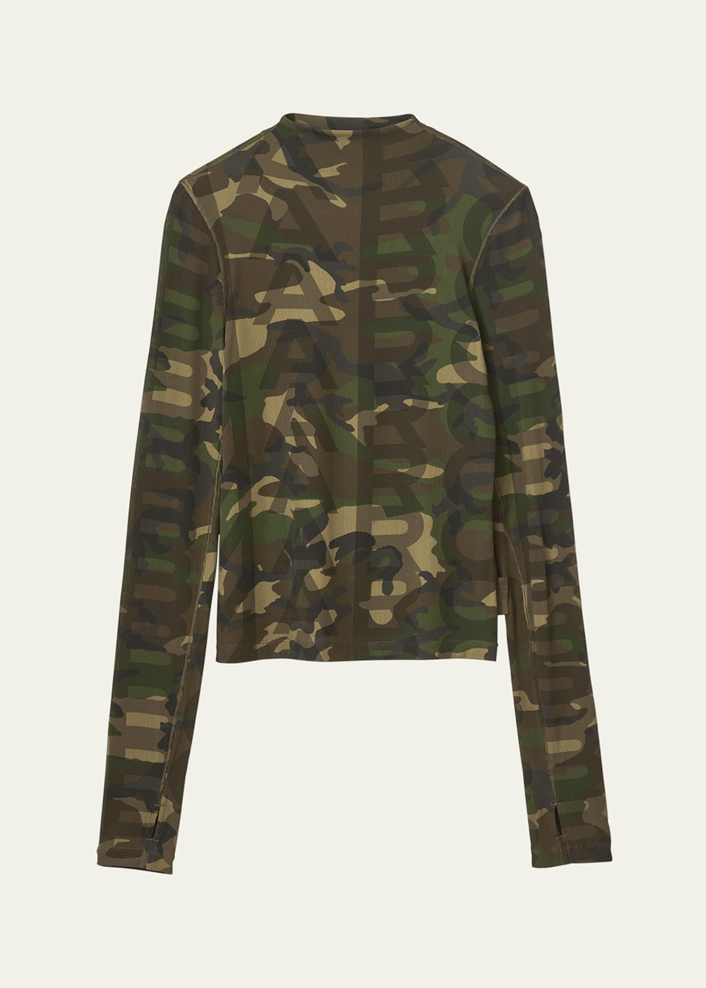 Camo Logo-Print Turtleneck Long-Sleeve Sheer Top - 1