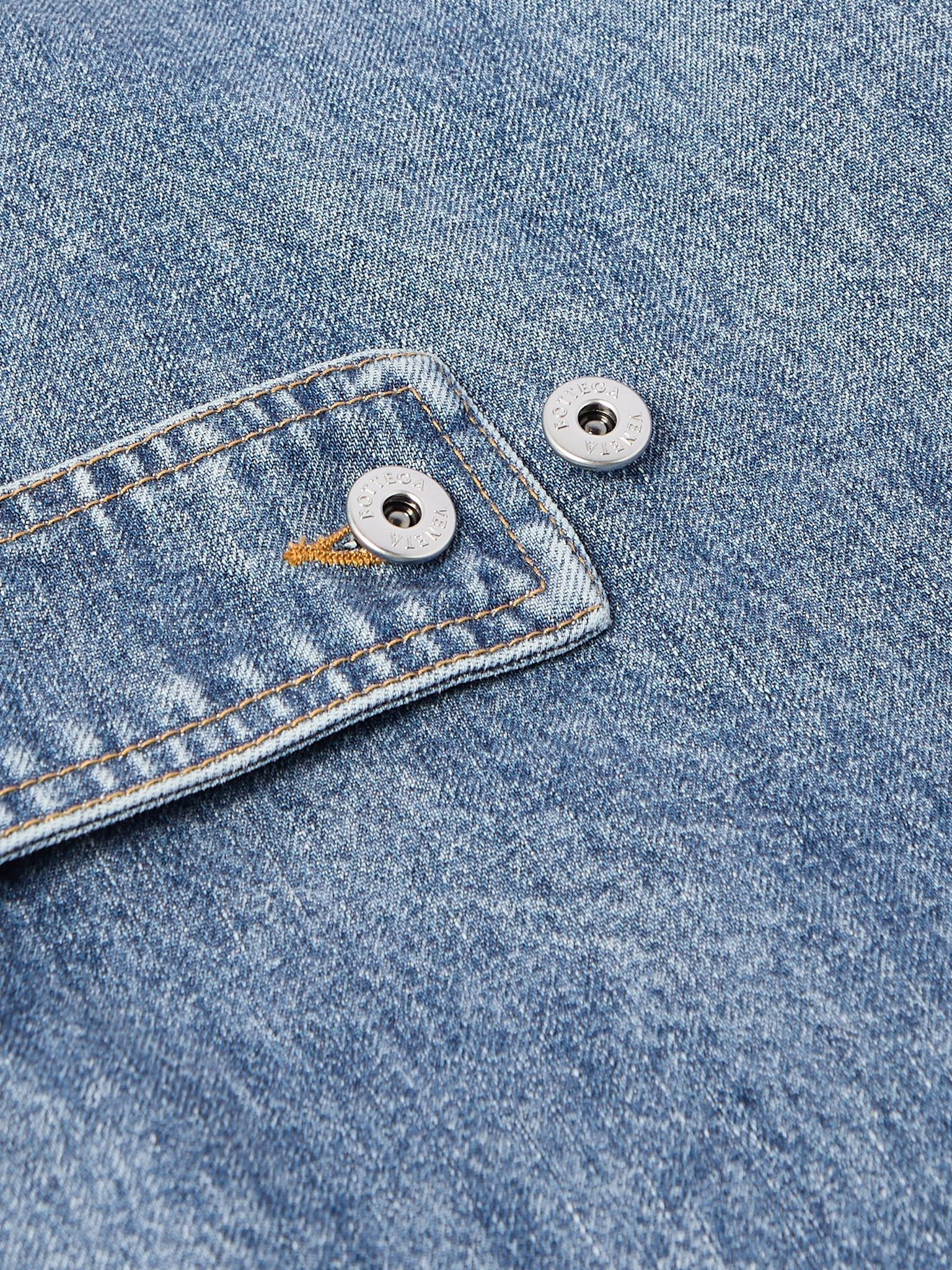 Intrecciato Leather-Panelled Denim Jacket Blue - 6