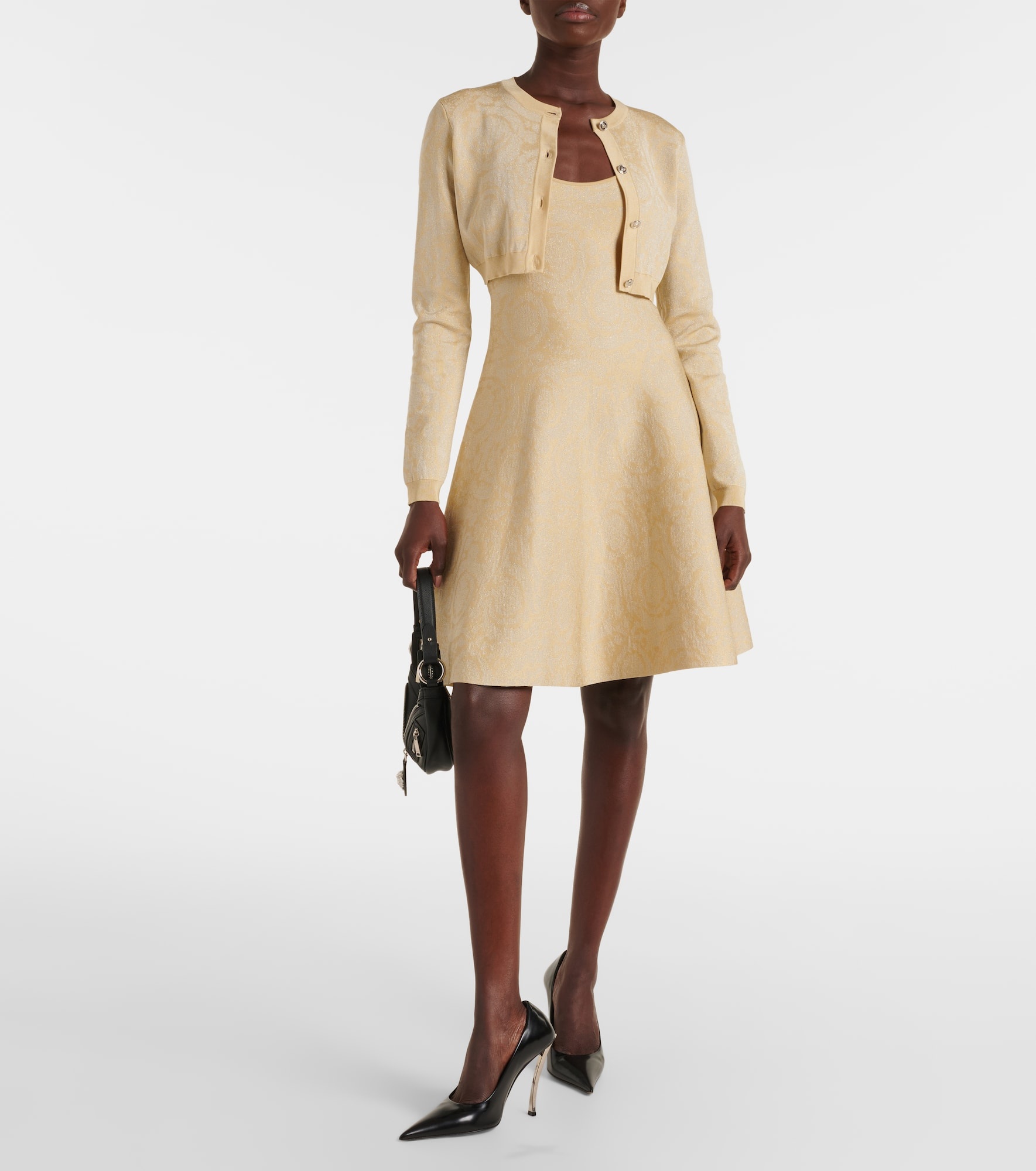 Barocco cropped lamé cardigan - 2