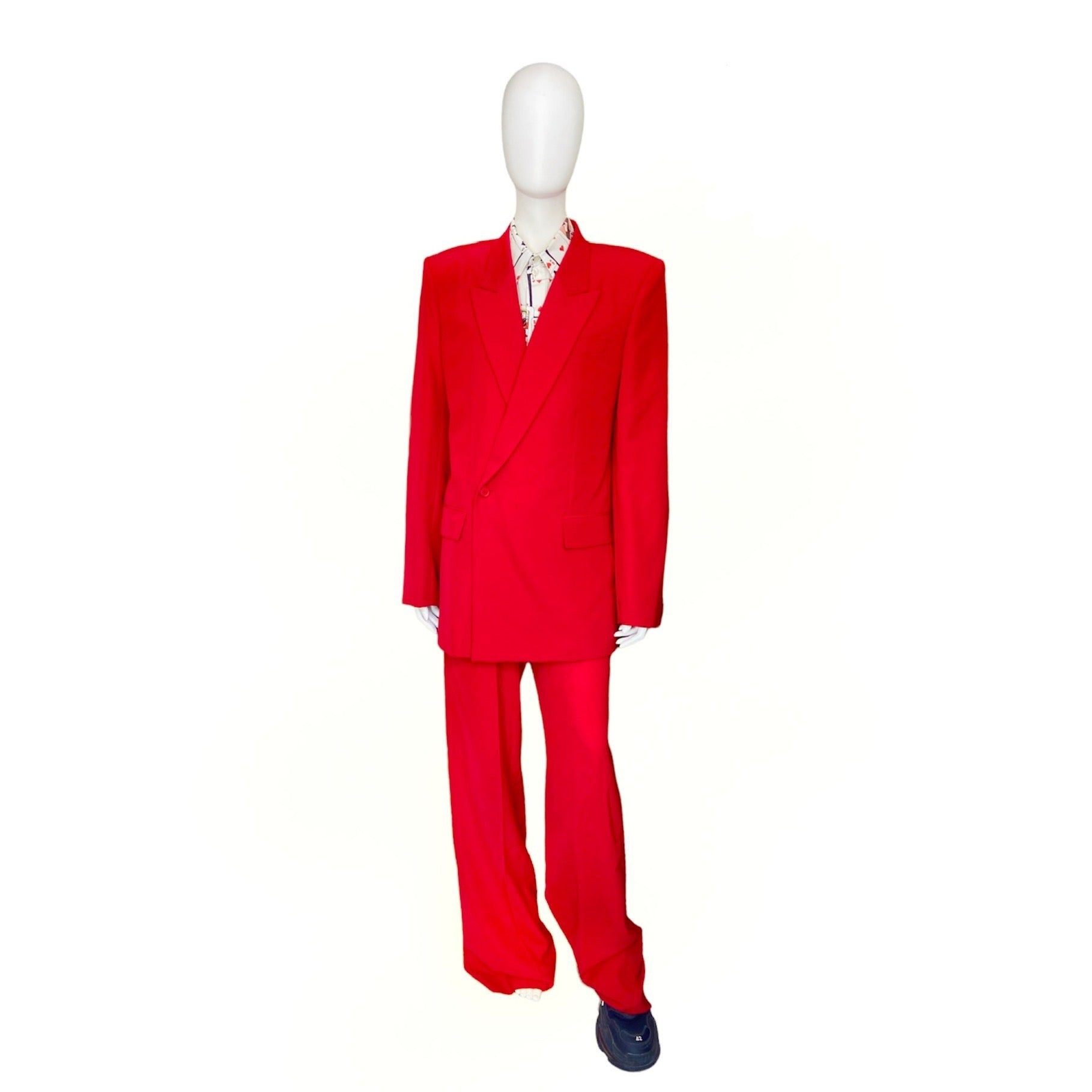 Balenciaga Bwnt ss19 runway set red 80s boxy shoulder blazer pants suit set 44 - 5
