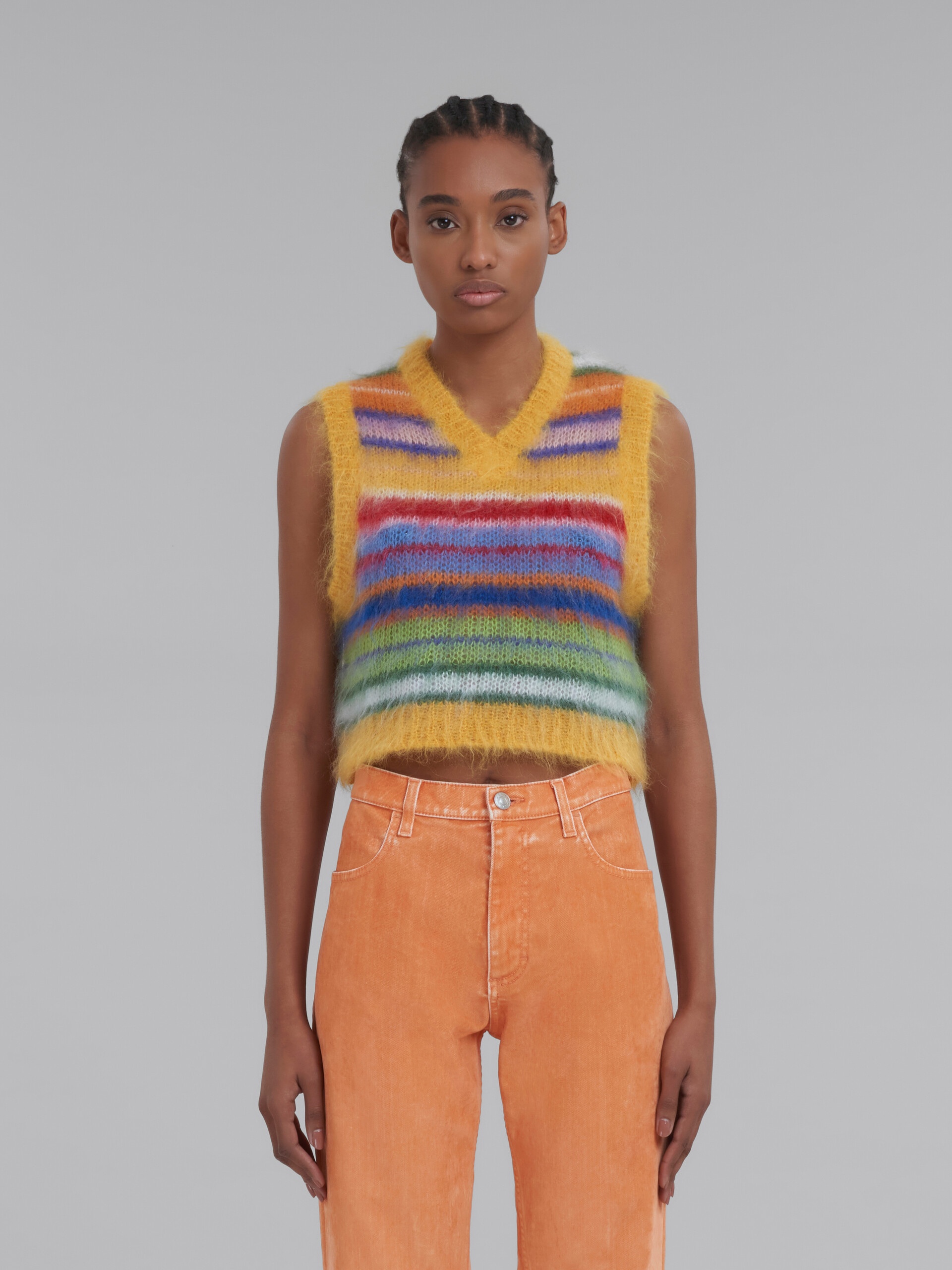 Marni MULTICOLOURED CROPPED MOHAIR AND WOOL STRIPED VEST | REVERSIBLE