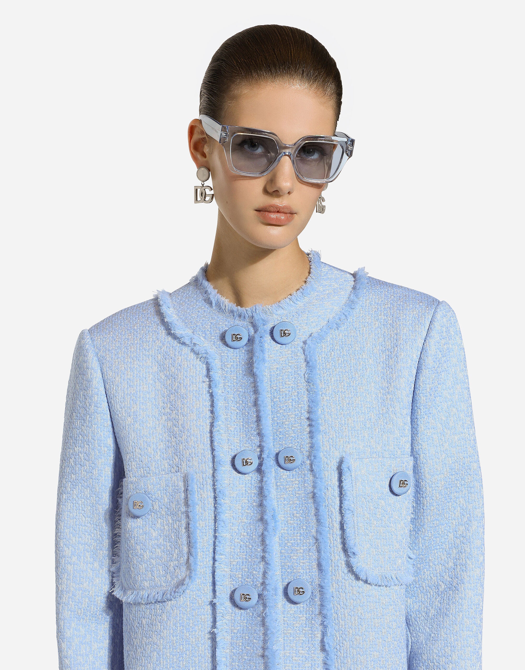 Single-breasted raschel tweed coat - 5