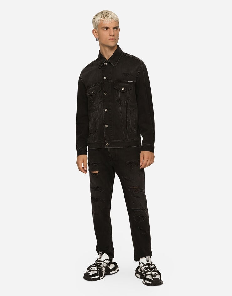 Loose black wash jeans with rips - 4