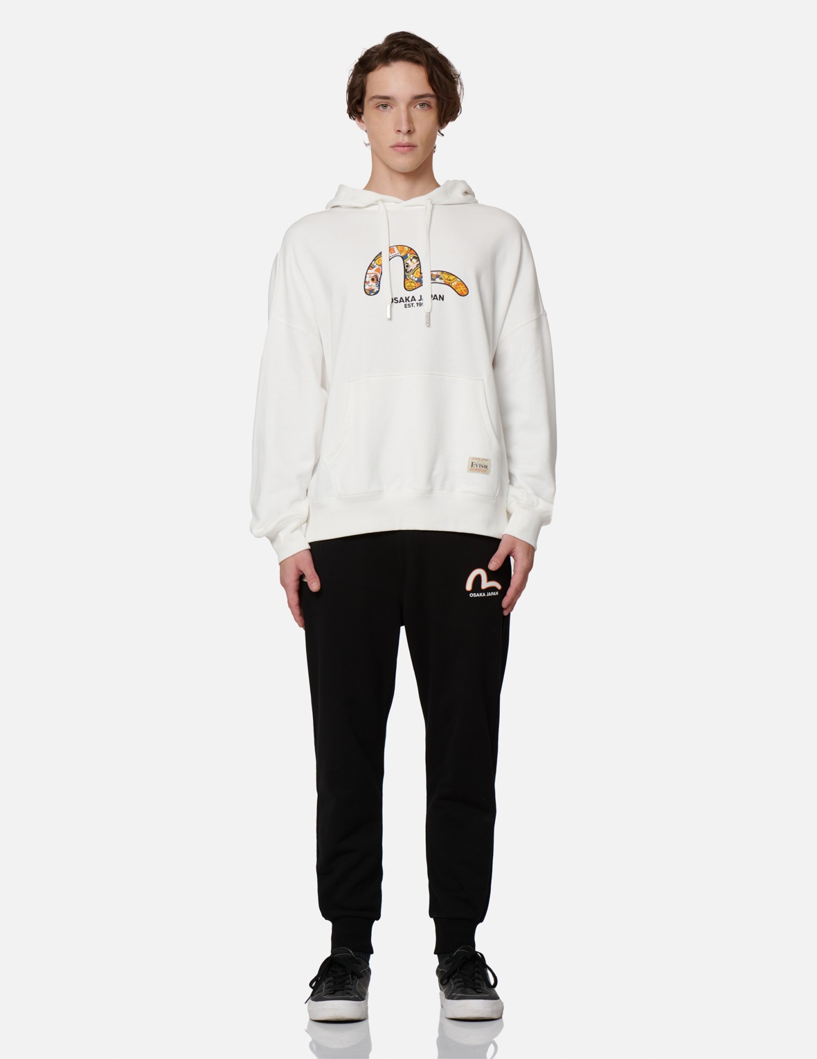 ZIP-UP DARUMA AND FORTUNE CAT PRINT HOODED SWEATSHIRT - 6