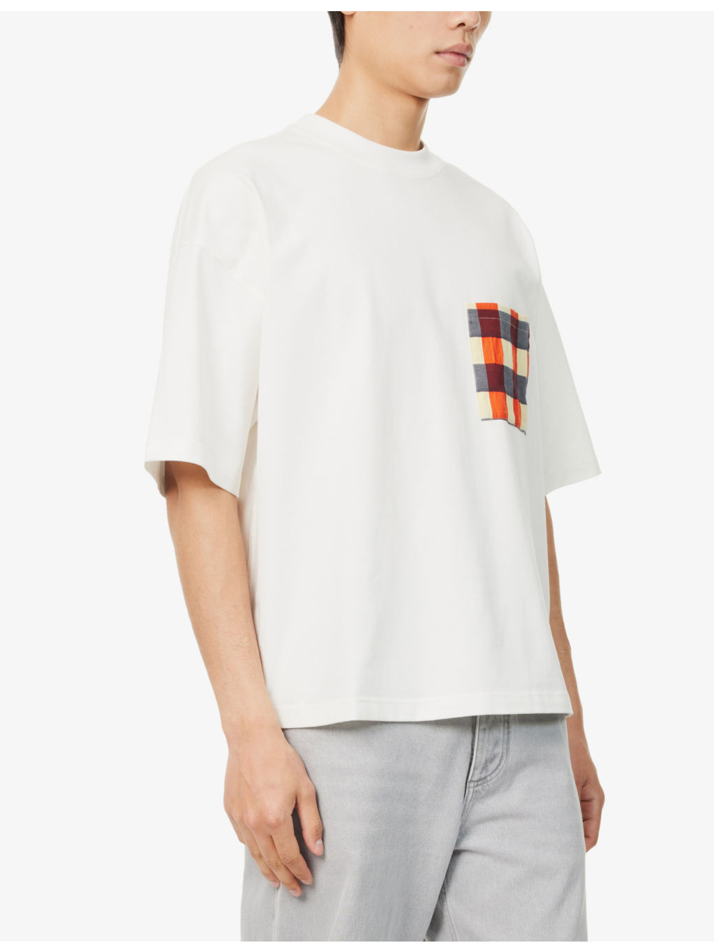 Gingham Pocket crew-neck cotton T-shirt - 3