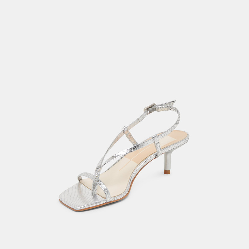 LAURY HEELS SILVER EMBOSSED LEATHER 5