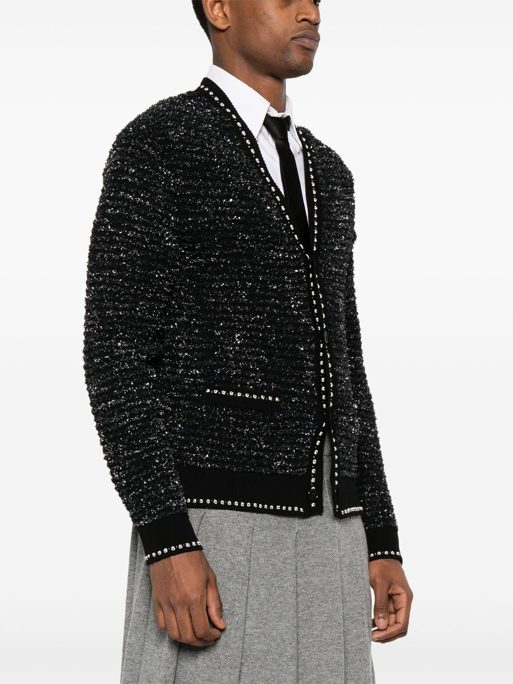 V-neck tweed cardigan - 3