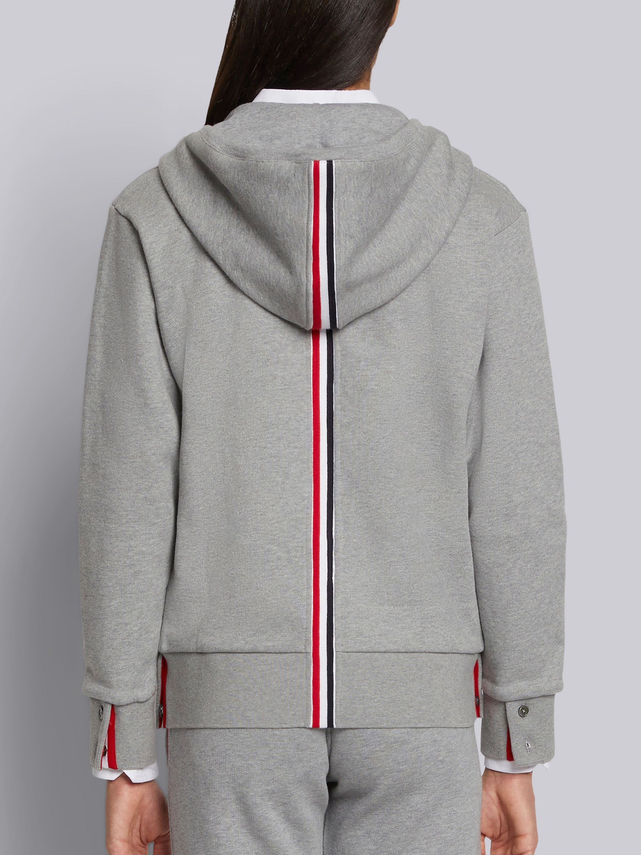 Light Grey Classic Loopback Cotton Center Back Stripe Zip-up Hoodie - 3