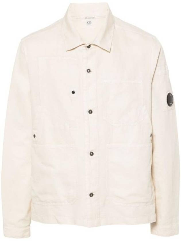 Cotton Linen Over Long Sleeve Shirt Beige - 1