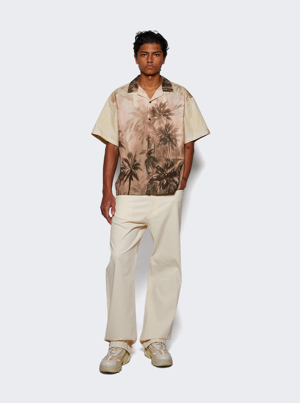 Sunset Palms Bowling Shirt Beige - 5