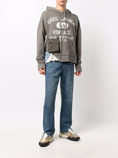 Greg Lauren logo-print distressed patchwork hoodie outlook