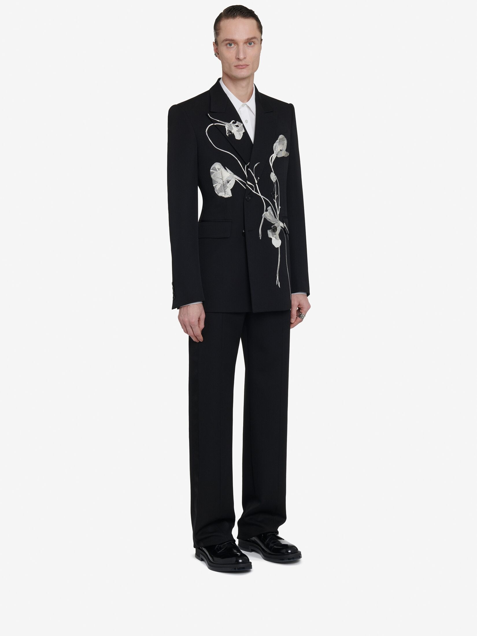 Men's Pressed Flower Double-breasted Jacket in Black - 3