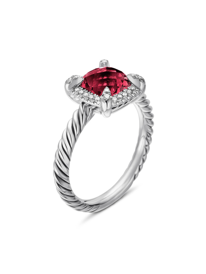 Women's Petite Chatelaine Pavé Bezel Ring with Diamonds - Garnet 4