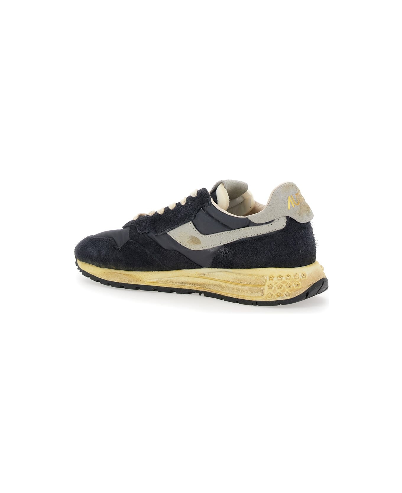 'reel Wind Super Vintage' Black Low Top Sneakers With Logo Detail And Vintage Effect In Suede Man - 3