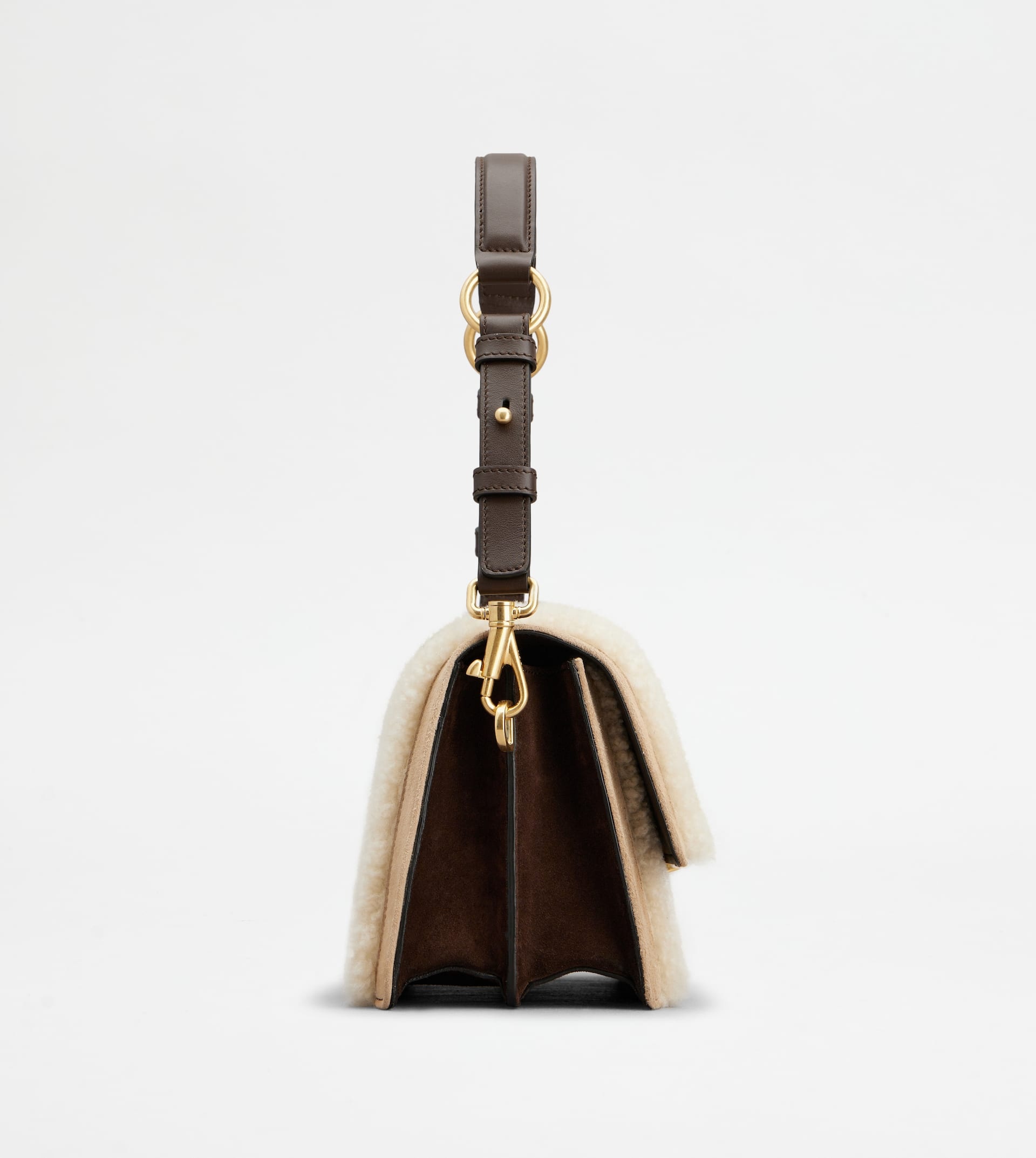 T TIMELESS SHOULDER BAG IN SUEDE AND SHEEPSKIN MINI - OFF WHITE, BROWN, BEIGE - 4
