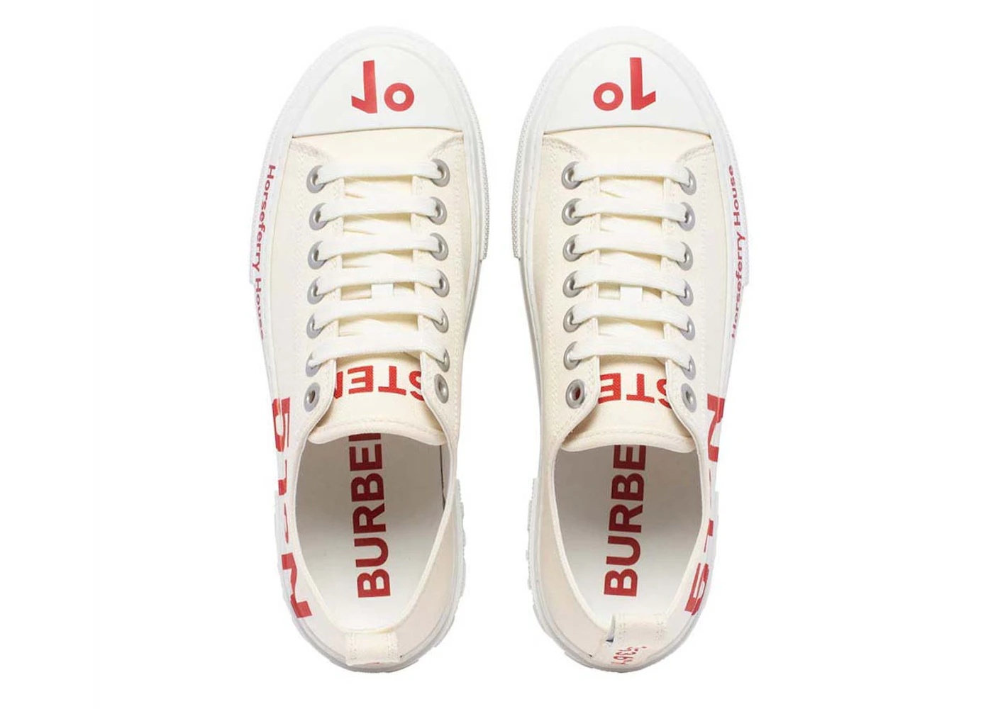 Burberry Coordinates Printed Lace-Up Sneakers White Red - 3