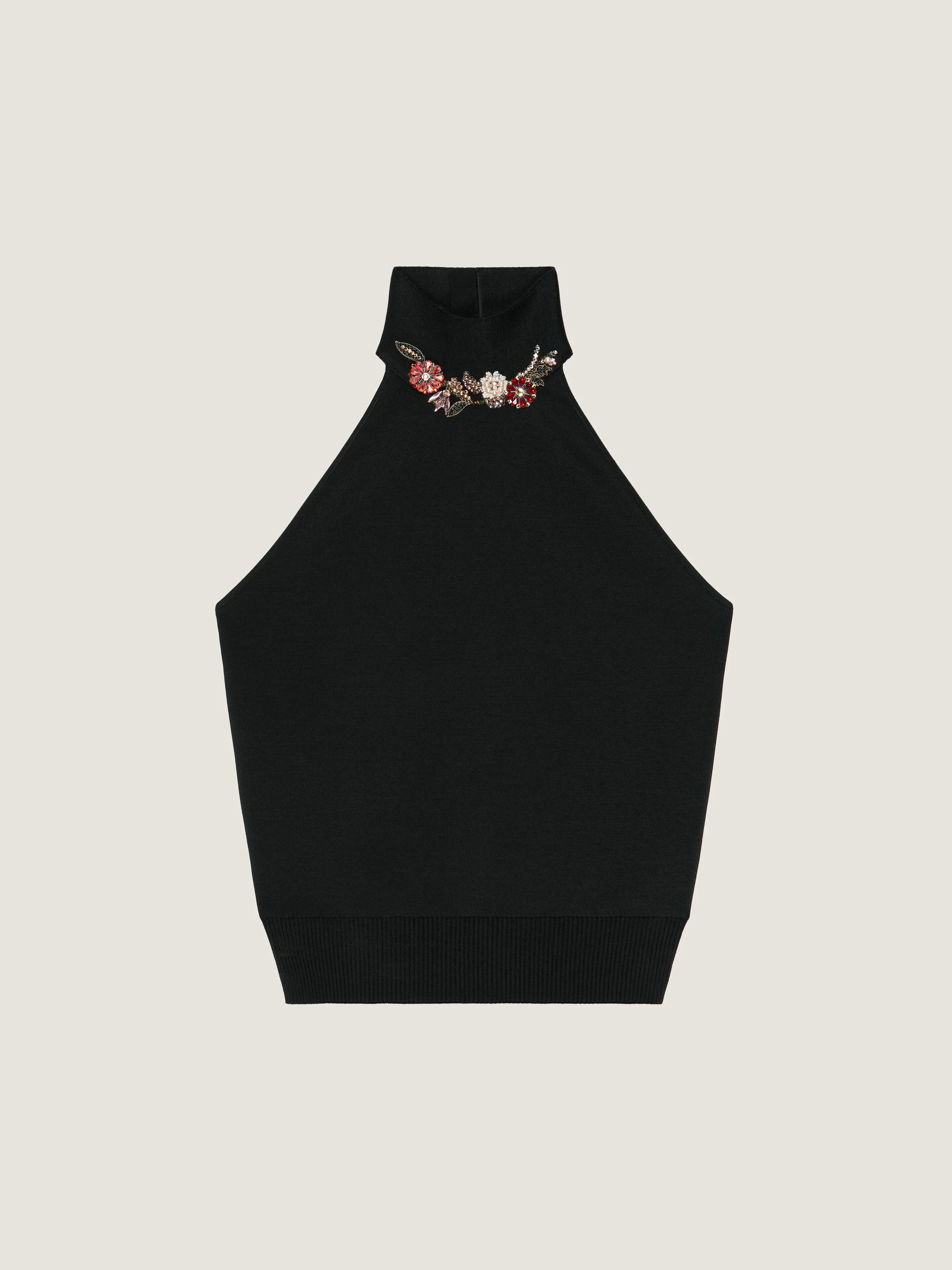 HALTERNECK TOP IN VISCOSE WITH CRYSTALS - 1