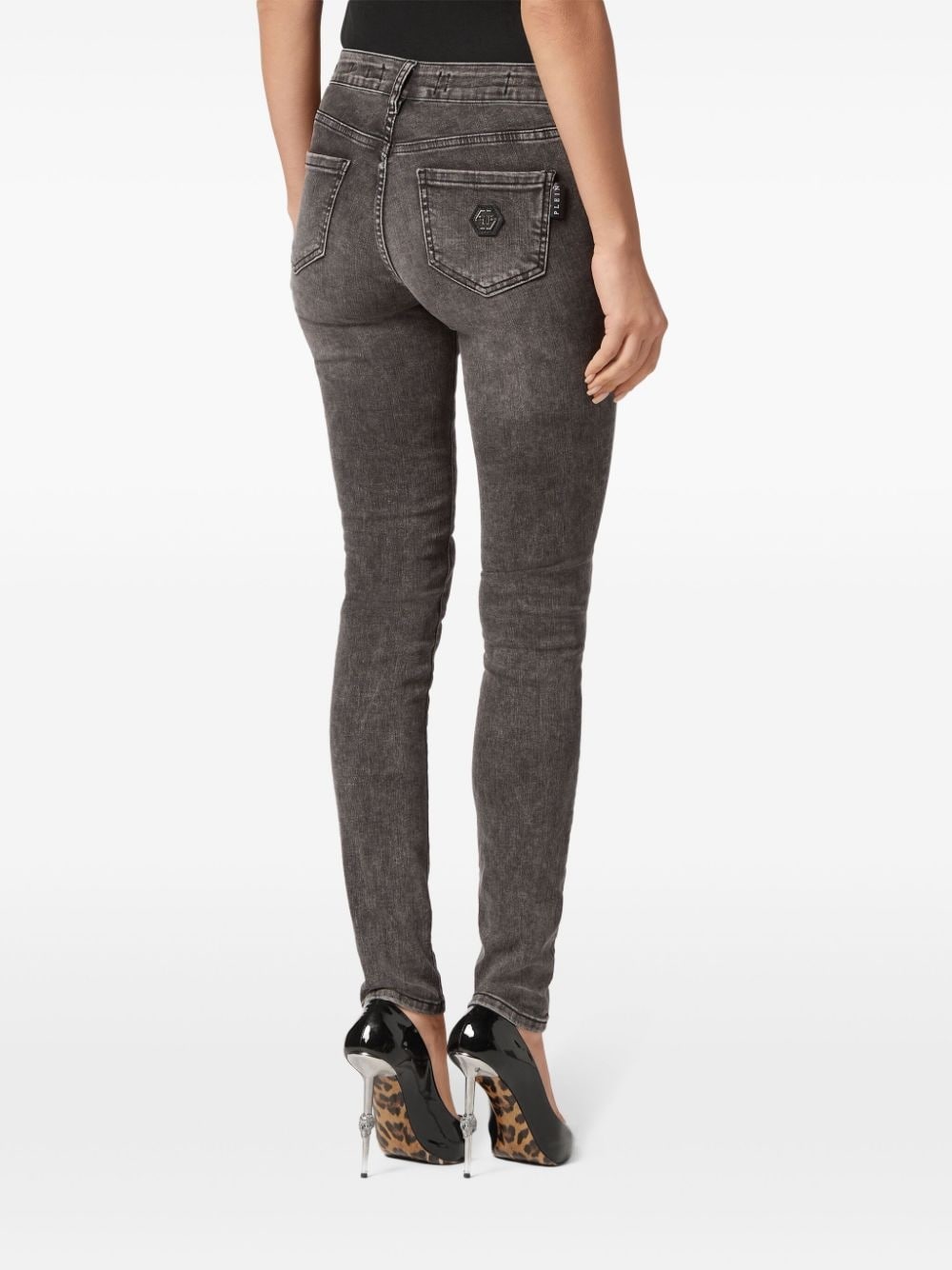 logo-appliqué mid-rise skinny jeans - 3