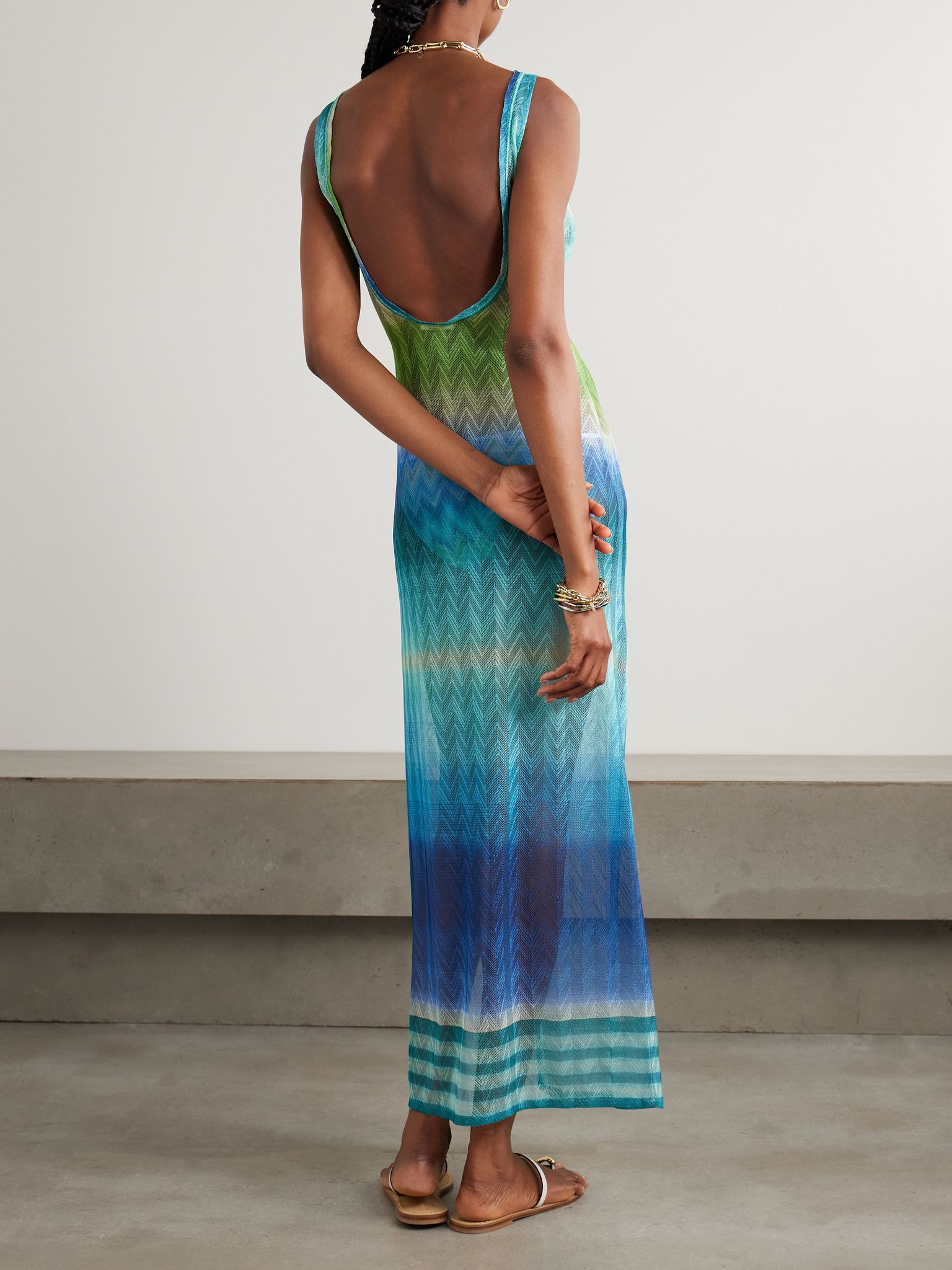 Dégradé crochet-knit maxi dress Turquoise - 3