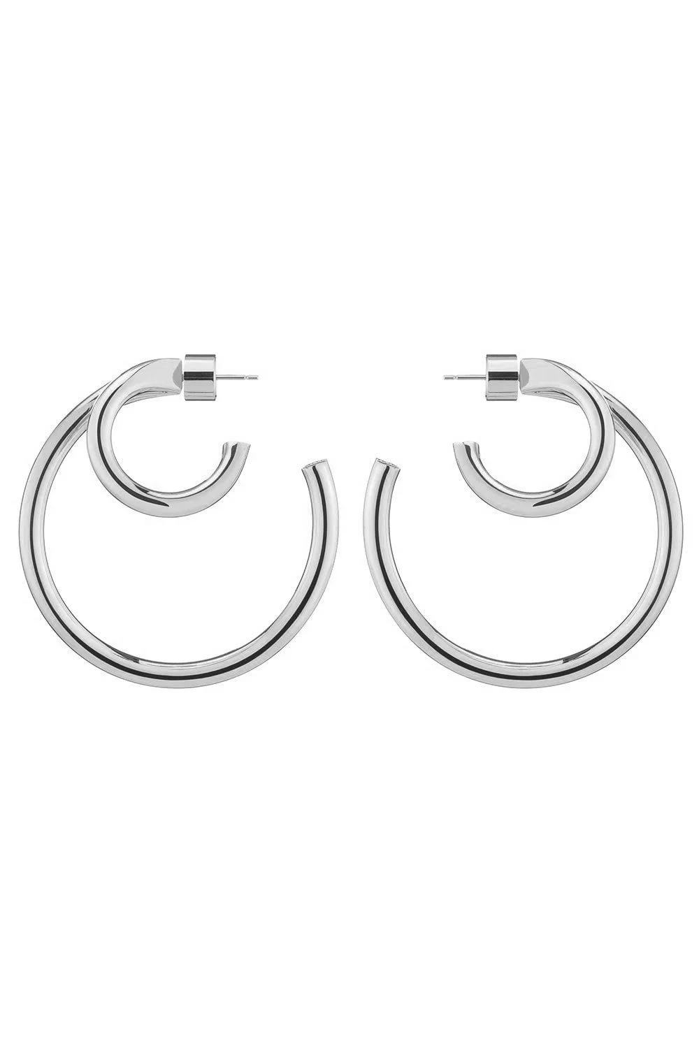 Large Double Lilly Baby Hoop Earrings - Silver - 1.5in - 1