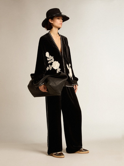 Golden Goose Black velvet jacket with floral embroidery on the front outlook