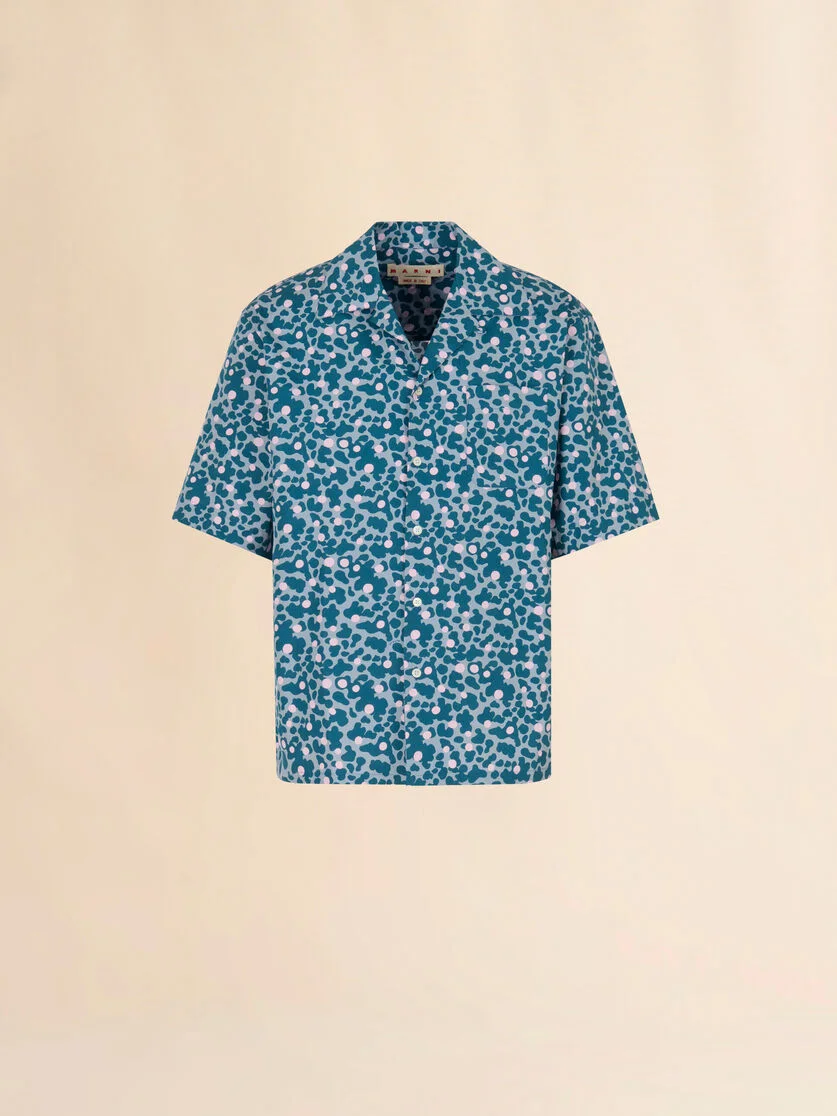 BLUE POPLIN BOWLING SHIRT WITH VIBRATIONS PRINT - 1