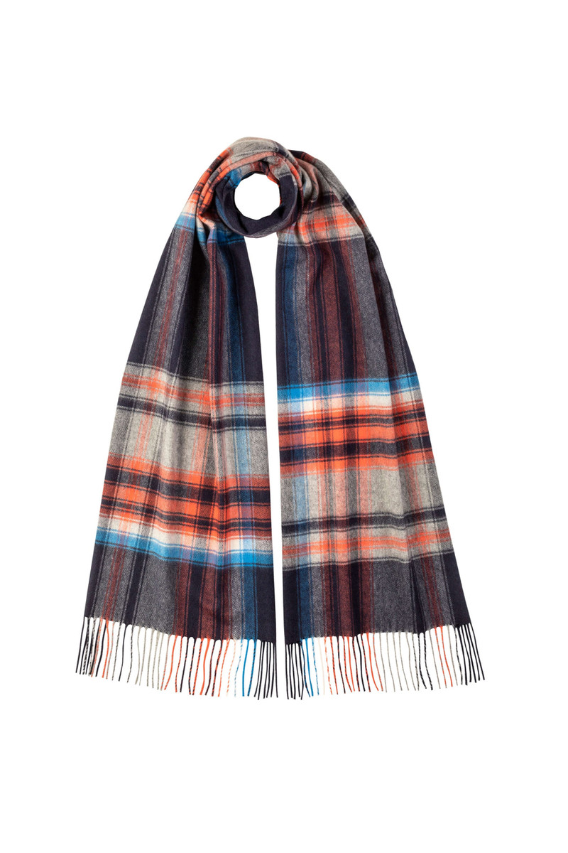 Wide Cashmere Navy Check Scarf 1